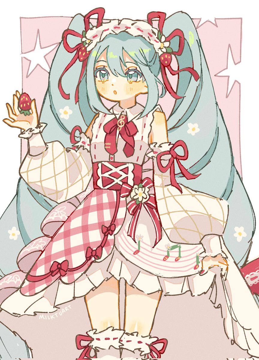 milktuart's tweet photo. a quick strawberry miku 🍓🎀❤️ #初音ミク https://t.co/cSIXUEuEJm
