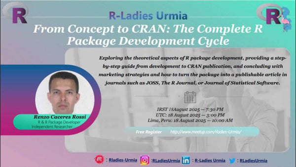 RLadiesUrmia's tweet photo. Another wonderful event by R-Ladies Urmia 
From Concept to CRAN: The Complete R Package Development Cycle
Join us for an exciting session with our speaker, Renzo Caceres Rossi, as we explore the full journey of R package development from the very first idea to publishing on CRAN. https://t.co/YL70grf0rO