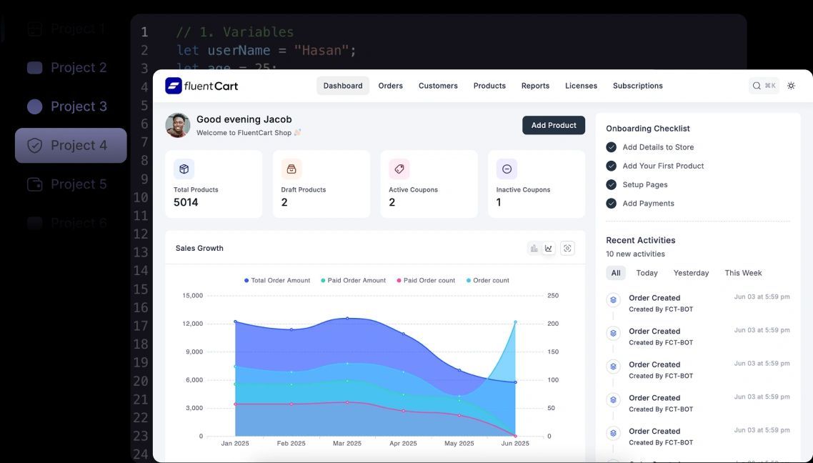 If you:

🔹 Write your own hooks
🔹 Care about DB queries
🔹 Want to deploy your own stack

FluentCart is for you.
Built with devs in mind. Powered by clean APIs and real extensibility.
