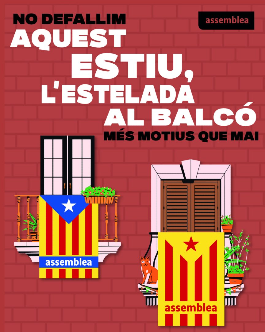⬛⬜ Ens volen desmobilitzats, resignats, muts. 

Però no som un poble vençut. 

L’estelada al balcó és plantar cara; és dir que no ens rendim; és dir que hi som. 

Torna-la a penjar. #CapBalcoSenseEstelada 

Per la independència, més motius que mai.