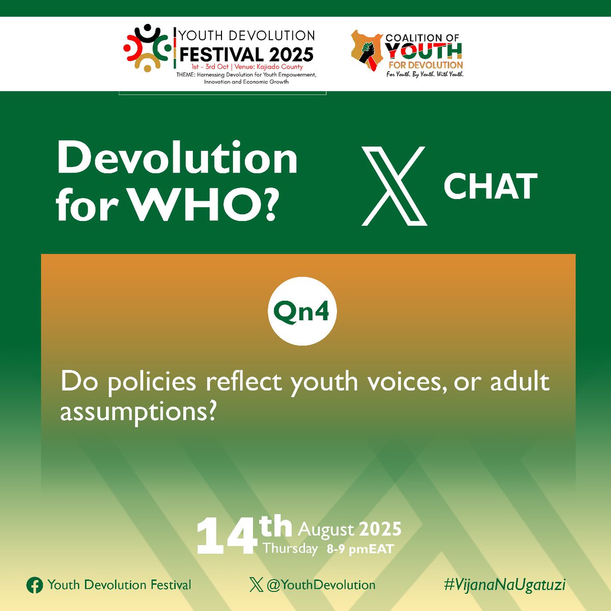 YouthDevolution's tweet image. Q4.
Do policies reflect youth voices,or older assumptions?

#VijanaNaUgatuzi
#DevCon2025