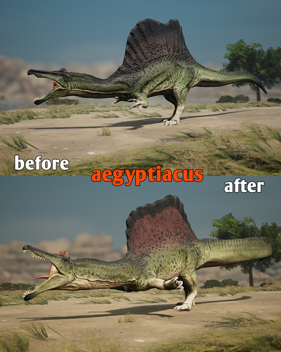 pathoftitans's tweet image. The Spinosaurus has made landfall with all new models and skins. Here is a detailed look at the before and after spino models, as well as some in-progress shots while it was still having its new scales sculpted.

#pathoftitans #dinosaurs #spinosaurus #dinoTLC