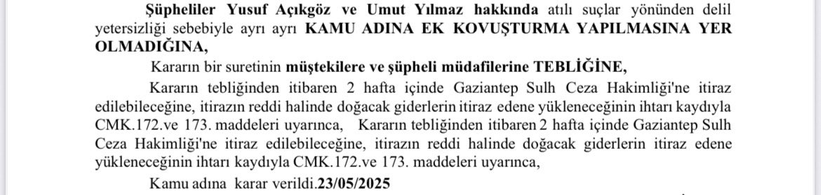 Bugün AKP’ye geçen Şehitkamil Belediye Başkanı Umut Yılmaz’ın yargı sopasıyla AKP’ye katılma hikayesi/operasyonu

30 Ocak: AKP İlçe Başkanı, yolsuzluk iddiasıyla Umut Yılmaz hakkında savcılığa suç duyurusunda bulundu. Savcılık soruşturma başlattı.

8 Nisan: Soruşturma sürerken