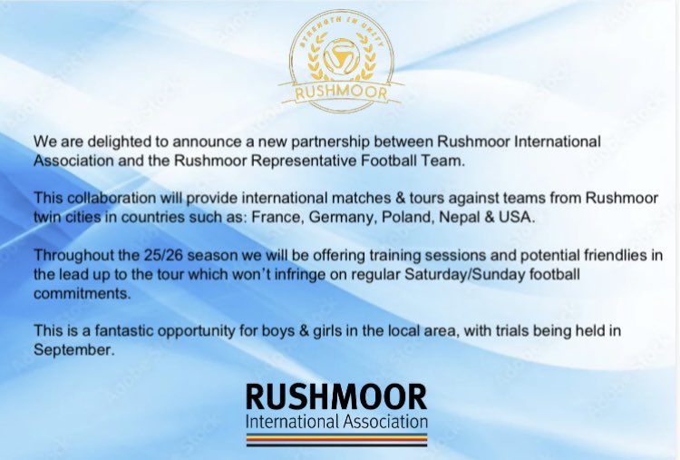 rushmoorRep's tweet photo. Amazing news for talented footballers from Rushmoor and the surrounding areas. Stay tuned for more info. 🩵🤍

#strengthinunity https://t.co/q26vjLRsTX