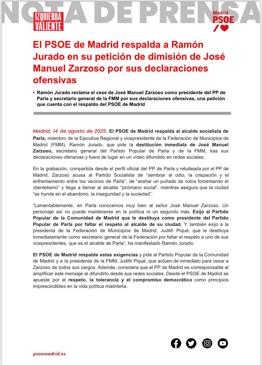 PSOE Chamberí /♥️ 🇪🇸 (@psoechamberi) on Twitter photo Todo nuestro apoyo, <a href="/Ramonjurado/">Ramón Jurado</a>. El respeto y la defensa de los valores democráticos son pilares de nuestra sociedad y elementos indispensables para la convivencia. Los insultos no representan a nadie y la ofensa no debe ocupar puestos en la política. Todo nuestro apoyo, <a href="/Ramonjurado/">Ramón Jurado</a>. El respeto y la defensa de los valores democráticos son pilares de nuestra sociedad y elementos indispensables para la convivencia. Los insultos no representan a nadie y la ofensa no debe ocupar puestos en la política.