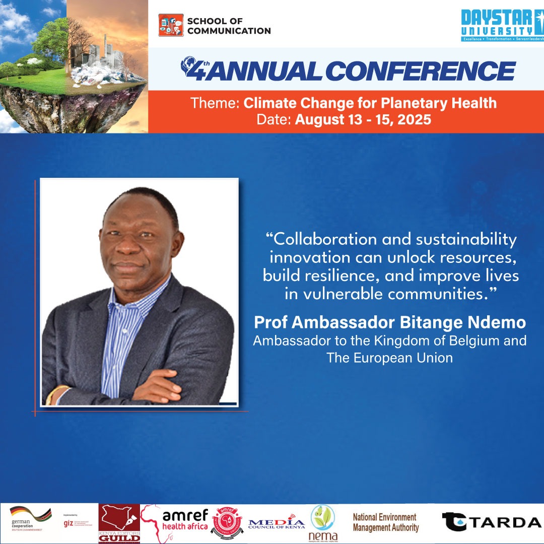 DaystarUni's tweet photo. @ShineRadioKE @InvoNewspaper @ClimateEnvoyKe Amb. Bitange Ndemo Urged everyone on turning climate pledges into local action through youth empowerment and homegrown innovation.
#DaystarClimateConference
#ClimateAction
#FormNiDaystar https://t.co/MgQHBuOtKq