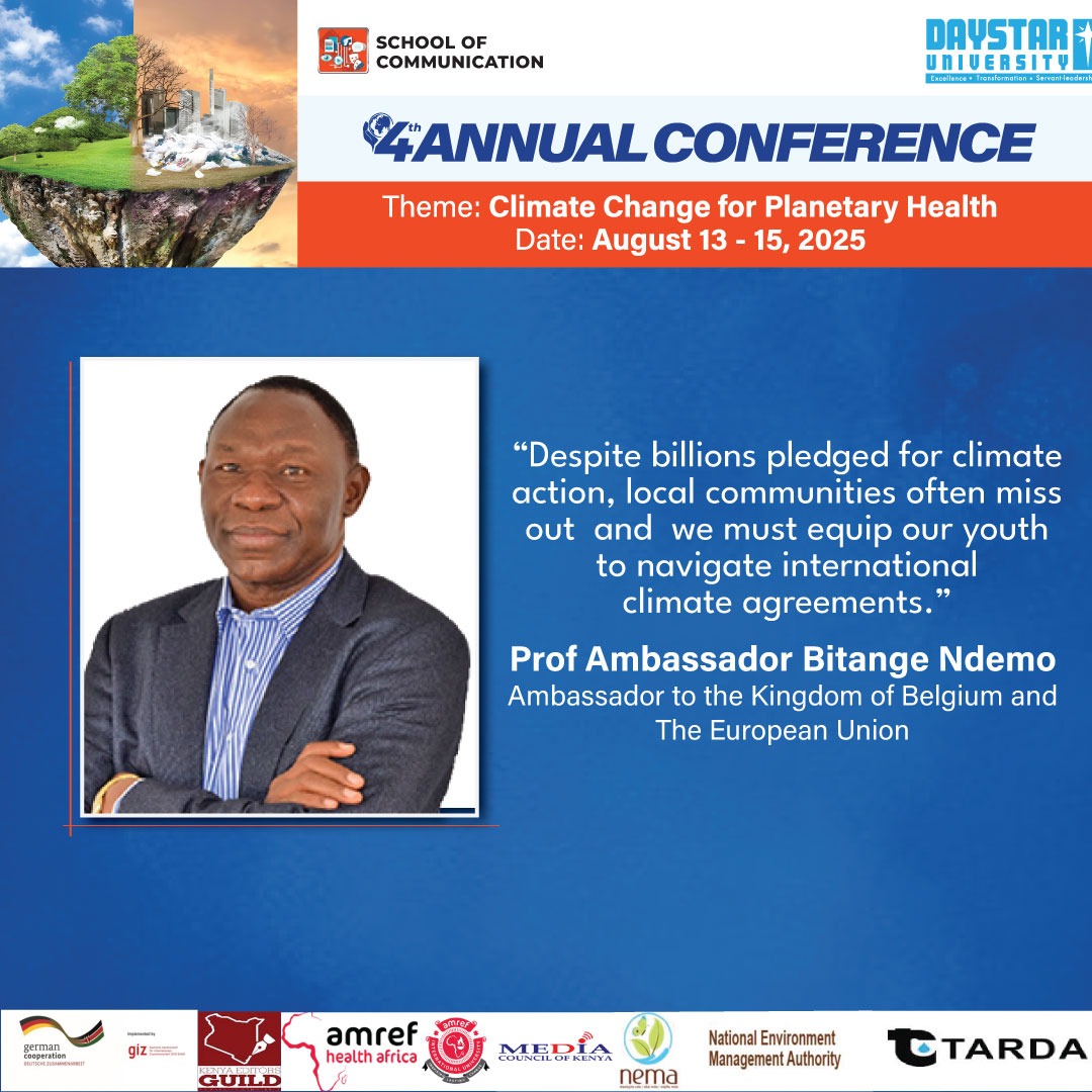 DaystarUni's tweet photo. @ShineRadioKE @InvoNewspaper @ClimateEnvoyKe Amb. Bitange Ndemo Urged everyone on turning climate pledges into local action through youth empowerment and homegrown innovation.
#DaystarClimateConference
#ClimateAction
#FormNiDaystar https://t.co/MgQHBuOtKq