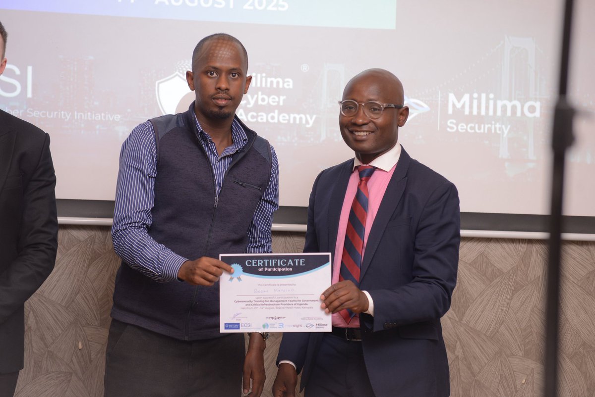 🎓 Proud moment! Mr. Alexander Kibandama, Chairperson of NITA, awarded certificates to trainees at the closing of the Management Cybersecurity Awareness Training—celebrating their commitment to securing Uganda’s Government &amp; Critical Infrastructure. 🔐🇺🇬
#CyberSecurity
