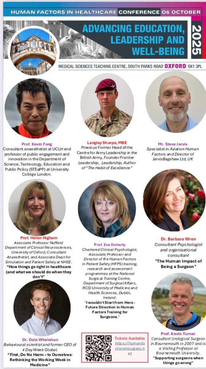 What to know more about human factors &amp; how to improve patient safety &amp; team working?   

We have brought together an amazing line up of speakers for what should be a really inspirational day

📆 Mon 6 Oct Oxford, UK   

More details &amp; registration below:

humanfactorsinsurgery.net/2025-conference