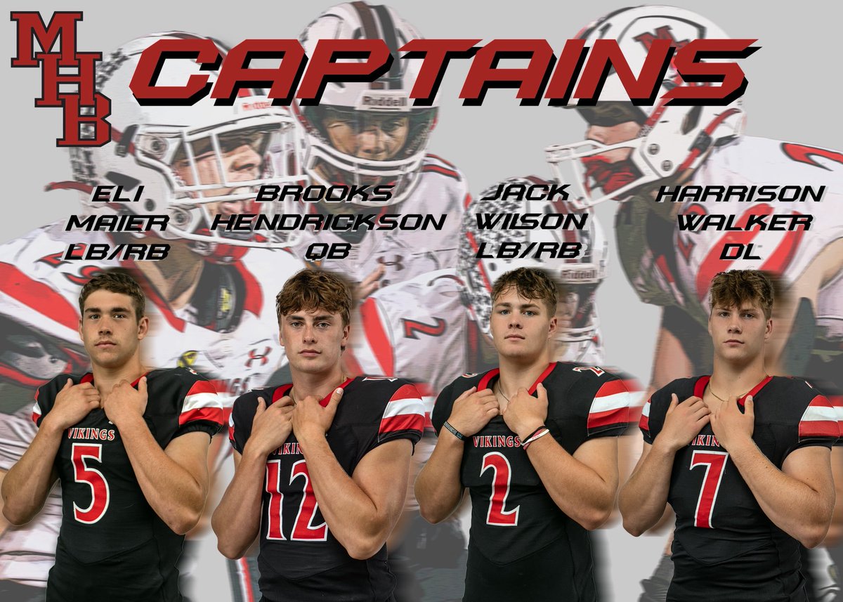 MHB Football (@barnevldhoreb) on Twitter photo Our 2025 Captains voted on by their teammates. Shout out <a href="/maxgrundahl_/">Max Grundahl</a> for the graphic
<a href="/Brooks_H19/">Brooks Hendrickson</a> <a href="/wilson_jack2/">Jack Wilson</a> <a href="/Walker_Harry25/">Harrison Walker - 2026</a> <a href="/EliMaier27/">Eli Maier</a> Our 2025 Captains voted on by their teammates. Shout out <a href="/maxgrundahl_/">Max Grundahl</a> for the graphic
<a href="/Brooks_H19/">Brooks Hendrickson</a> <a href="/wilson_jack2/">Jack Wilson</a> <a href="/Walker_Harry25/">Harrison Walker - 2026</a> <a href="/EliMaier27/">Eli Maier</a>