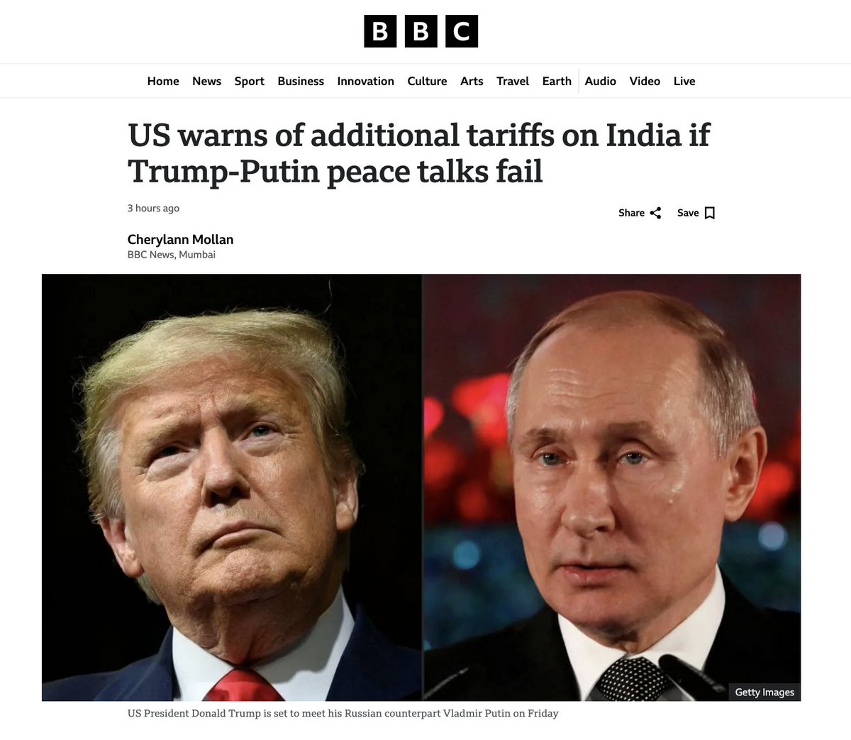 So US importers will pay additional tariffs on behalf of India to US customs if Trump is a failure again in doing a peace deal with Putin. And India will trade more with Russia as a result, move closer to China, help strengthen BRICS, and decrease US weapons and imports. Genius.