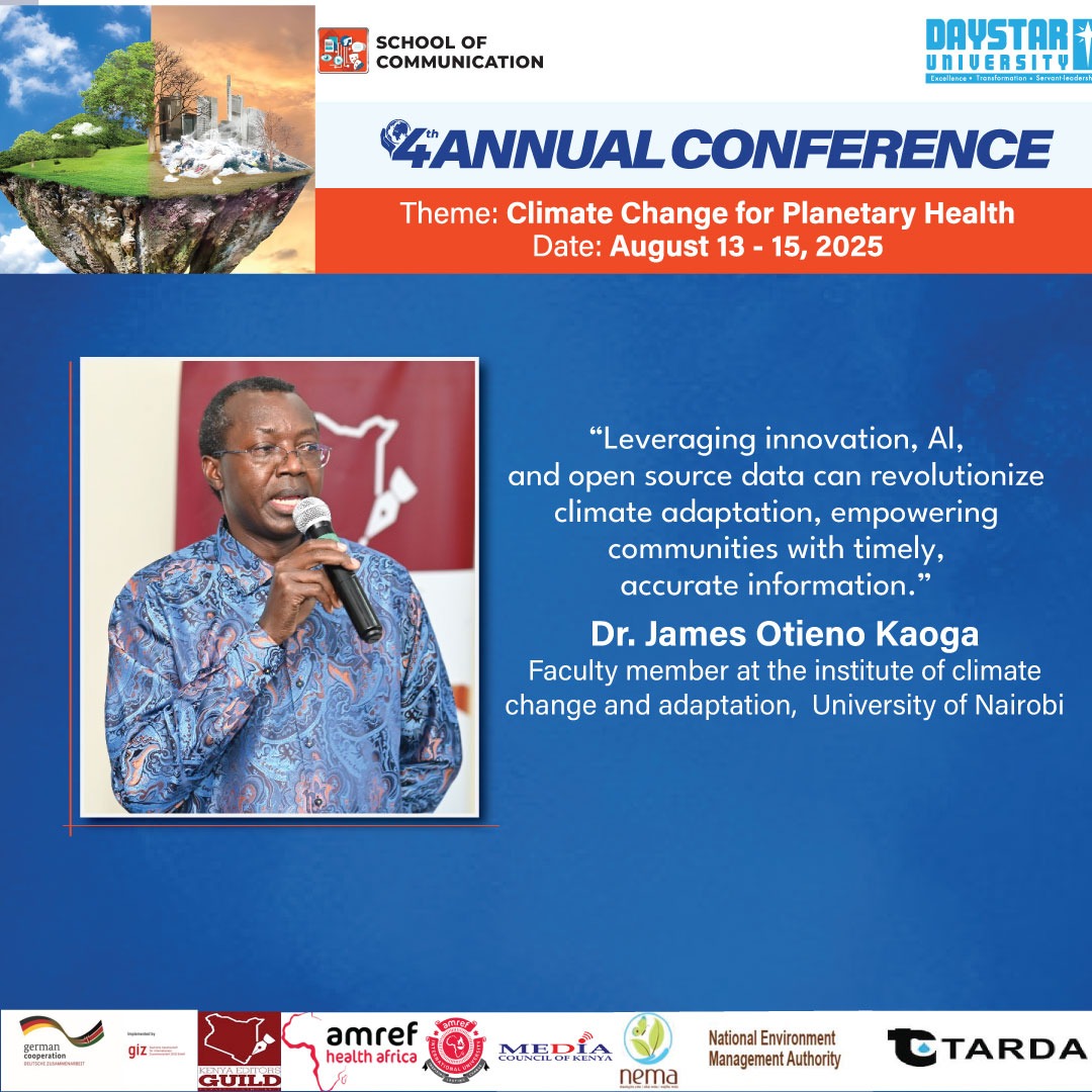 DaystarUni's tweet photo. @ShineRadioKE @InvoNewspaper @ClimateEnvoyKe Dr. James Otieno Kaoga advocated for merging science, community wisdom, and technology to deliver impactful climate solutions.
#DaystarClimateConference
#ClimateAction
#FormNiDaystar https://t.co/2TKQfyrBN5
