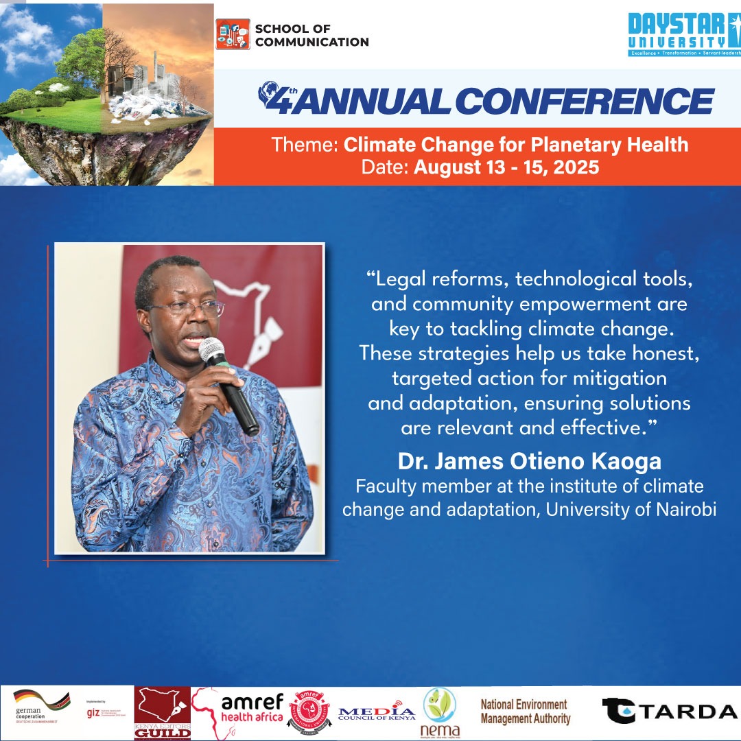 DaystarUni's tweet photo. @ShineRadioKE @InvoNewspaper @ClimateEnvoyKe Dr. James Otieno Kaoga advocated for merging science, community wisdom, and technology to deliver impactful climate solutions.
#DaystarClimateConference
#ClimateAction
#FormNiDaystar https://t.co/2TKQfyrBN5