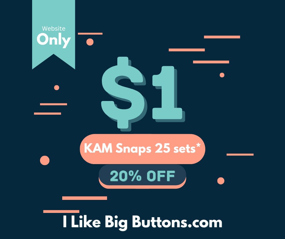 ilovebigbuttons's tweet image. 20% off!!! 💥 $1.00 💥 25 Sets of Size 20 KAM® Plastic Snaps in standard prong @ ILikeBigButtons.com

Buy NOW: ilikebigbuttons.com/collections/ka…

*No coupon necessary. Limited to stock on hand.
#kamsnaps #sale #craftingcommunity #specialdeal #kamsnapssale #plasticsnaps #ilikebigbuttons