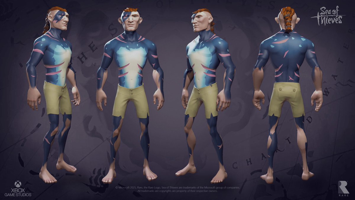 Makeup, curses, scars and tattoos done for previous seasons of Sea of Thieves🦜.

More work on my ArtStation:
artstation.com/artwork/Ez89QN

#SeaOfThieves #3dart #gameart #stylizedart