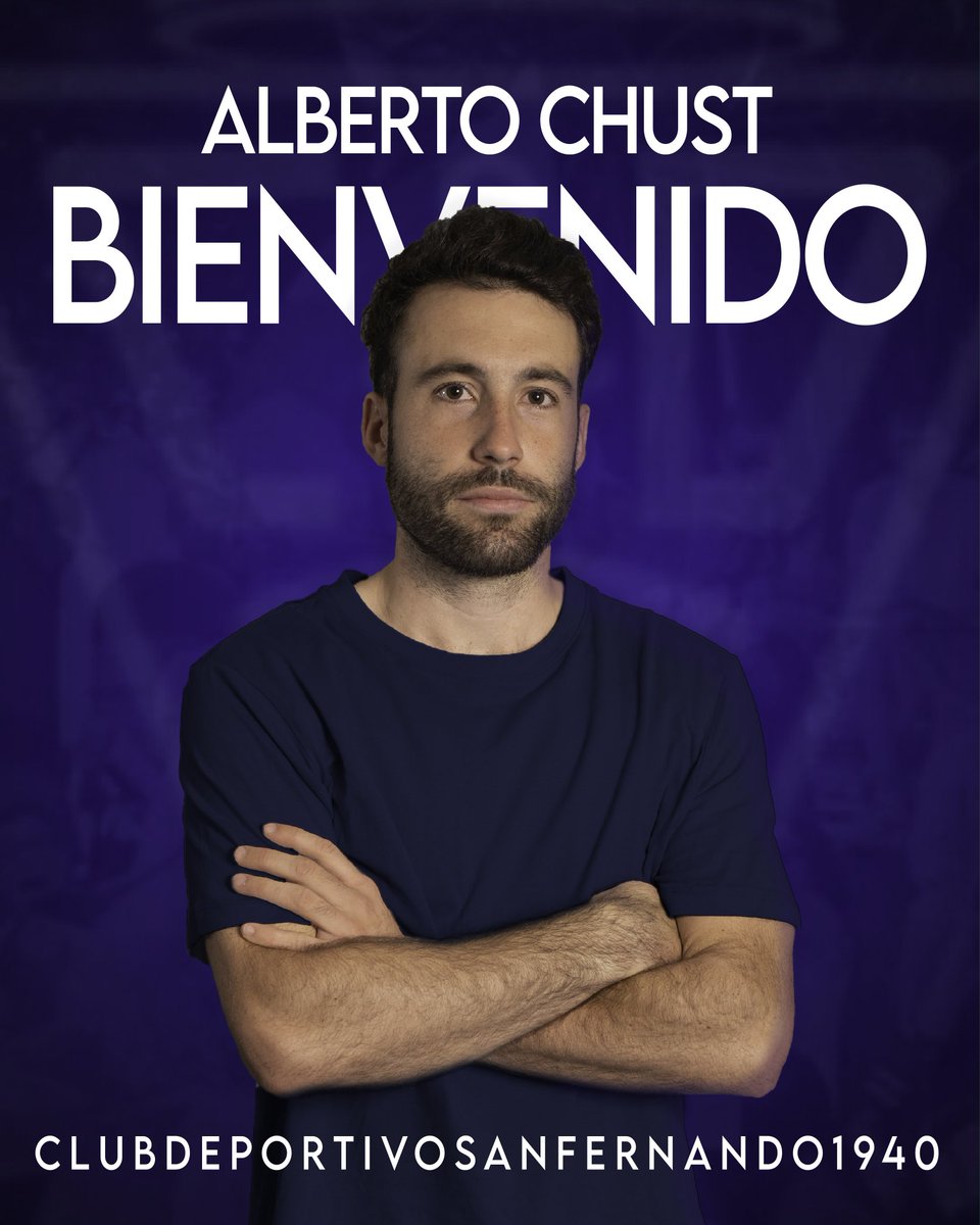 ✍🏻 ¡𝑨𝒍𝒃𝒆𝒓𝒕𝒐 𝑪𝒉𝒖𝒔𝒕, nuevo jugador del #CDSanFernando1940! 

🦁 Mediapunta de gran calidad con experiencia en División de Honor que se suma al proyecto azulino. 

⚓ ¡Bienvenido, Alberto!