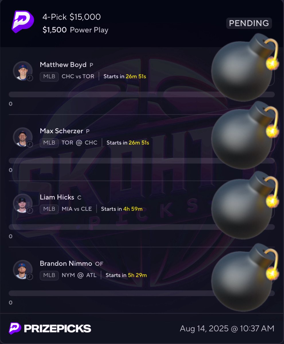 SkohtyDFS's tweet photo. 99 LIKES AND ILL DROP THE MLB⚾️ MEGA NUKE ☢️ 😈🔥

#PrizePicks #GamblingX #MLB https://t.co/rUEnm9wGjt