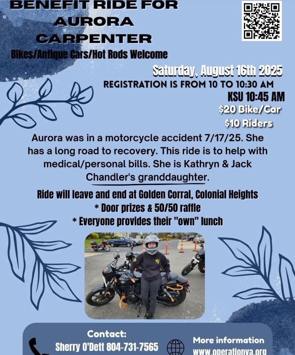 //Just posting this again. This is the ride for my niece. She comes home from physical rehab tomorrow. If you're local, lemme know if you go.