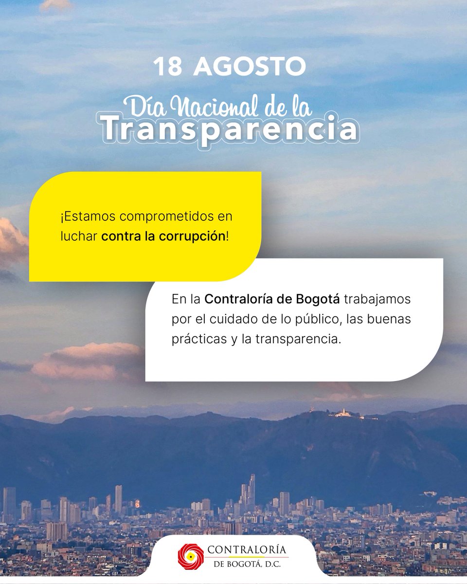 ¡Conmemoramos el #DíaDeLaTransparencia! 👏

Nos unimos a esta fecha especial para #Bogotá y #Colombia, donde todas y todos, ciudadanía e instituciones, trabajamos con un mismo objetivo: el cuidado oportuno y eficaz de los recursos públicos.

#TuContraloríaEnAcción