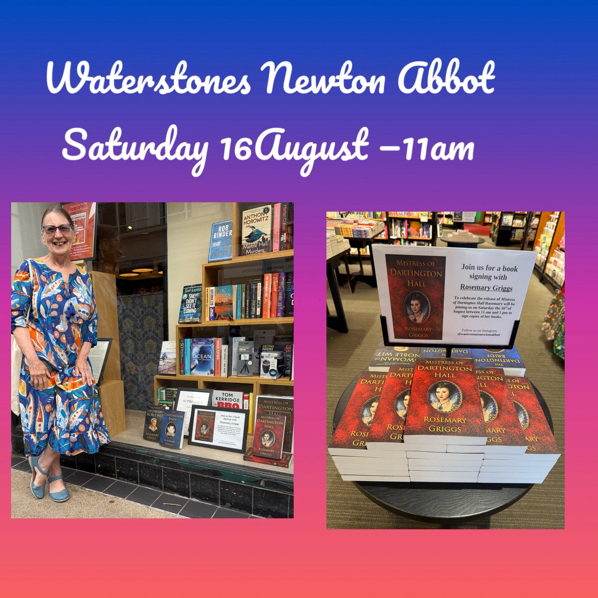 RAGriggsauthor's tweet photo. How exciting! Roberda’s in the window in Newton Abbot.
I’m looking forward to Saturday morning.
#booksigningevent #booksigning #newbook #devonauthor #historicalfiction #elizabethan #mistressofdartingtonhall #daughtersofdevon https://t.co/GKbU7TLKXD