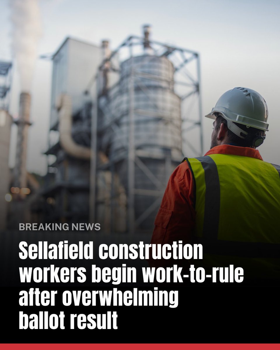 Unite_NorthWest's tweet photo. 1,500 construction workers across 34 contractors at the Sellafield nuclear site in Cumbria, will be enacting a work-to-rule policy after members voted strongly in favour of industrial action over the refusal to pay Sellafield-specific allowances. https://t.co/pTbHN5KtJf