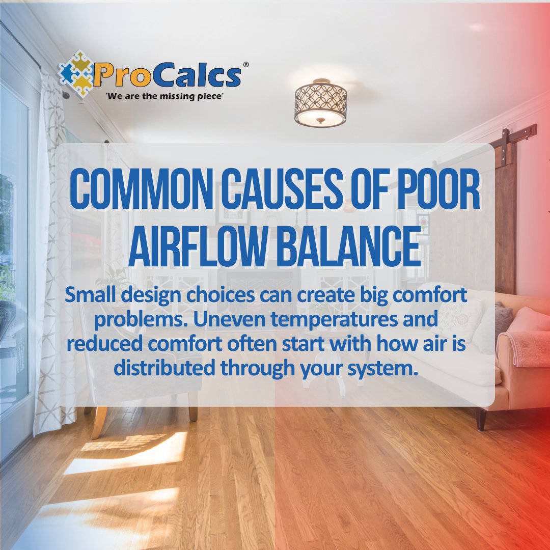 procalcs's tweet image. Ever notice one room is always hotter or colder than the rest? The problem might not be the thermostat, it could be poor airflow balance. Fix it early to keep comfort consistent and avoid costly rework. 
#AirflowBalance #HVAC #procalcs