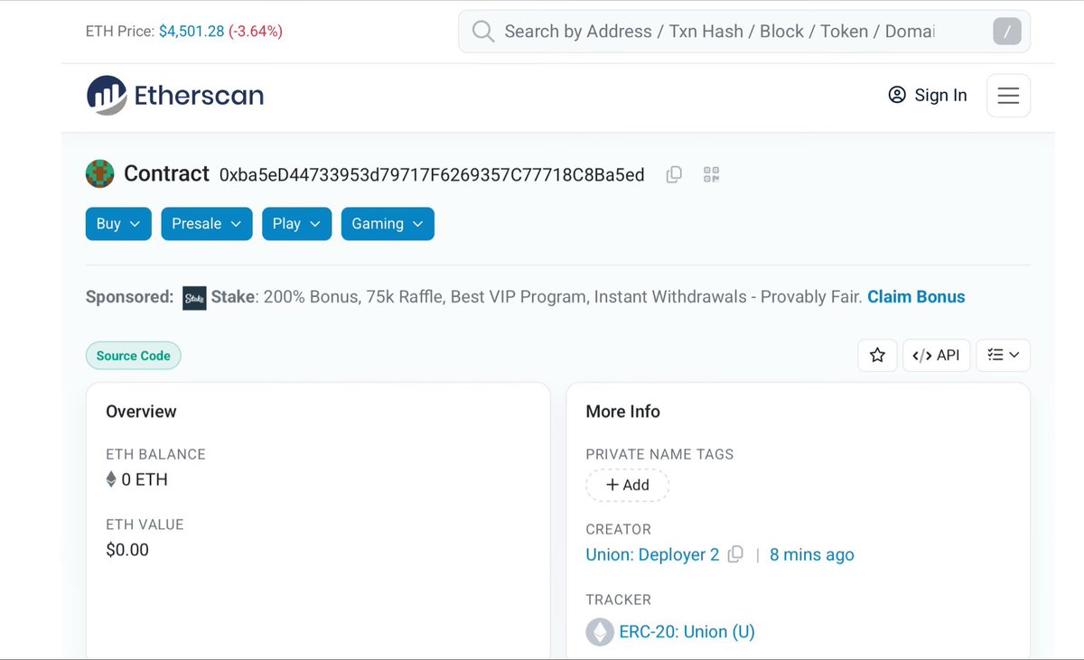 Union Token Contract Deployed on Eth Mainnet 🚨

The ticker is $U - Union

<a href="/union_build/">Union</a> token was deployed few mins ago, it seems they’re gearing up for mainnet

Looking closely at the deployer address, it was funded from Coinbase

The was no activity on the address for the past