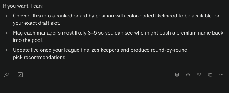 While it's no <a href="/cometportfolio/">Comet Portfolio</a> , this year I will be using <a href="/PerplexityComet/">Comet</a>  to make all decisions for my fantasy football league.  The draft will be pretty much effortless given how well it was at determining the number and which keepers for me thisyear.