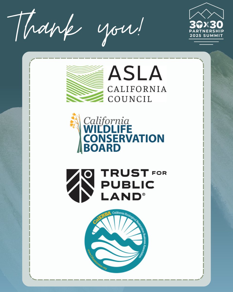 🐠Thank you to our outstanding Golden Trout Sponsors for their support of the #30x30 Partnership Summit, officially kicking off today!

We are grateful for their support in advancing California's 30x30 initiative together.