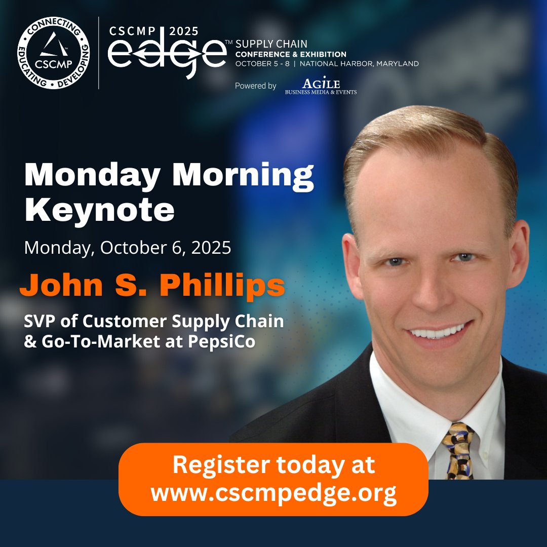 CSCMPEDGE's tweet image. EDGE 2025 opens with a powerhouse: John S. Phillips, PepsiCo’s SVP of Customer Supply Chain & Go-To-Market.
✨ Insights you can use NOW.
💵 $300 off w/ LEVELUP + free FreightPath course.
Register today! ow.ly/qKGc50WGbRs