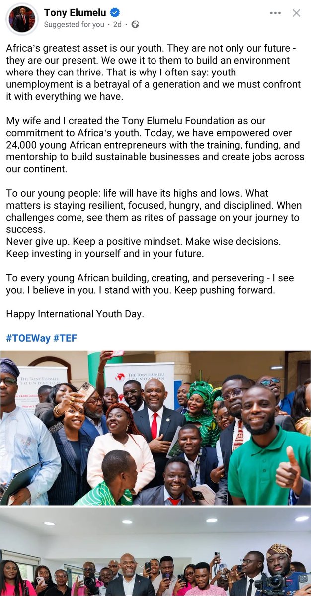 iconicinnovator's tweet photo. Africa’s greatest asset is our youth. They are not only our future - they are our present. We owe it to them to build an environment where they can thrive. That is why I often say: youth unemployment is a betrayal of a generation and we must confront it with everything we have. https://t.co/808HAZ7ckH