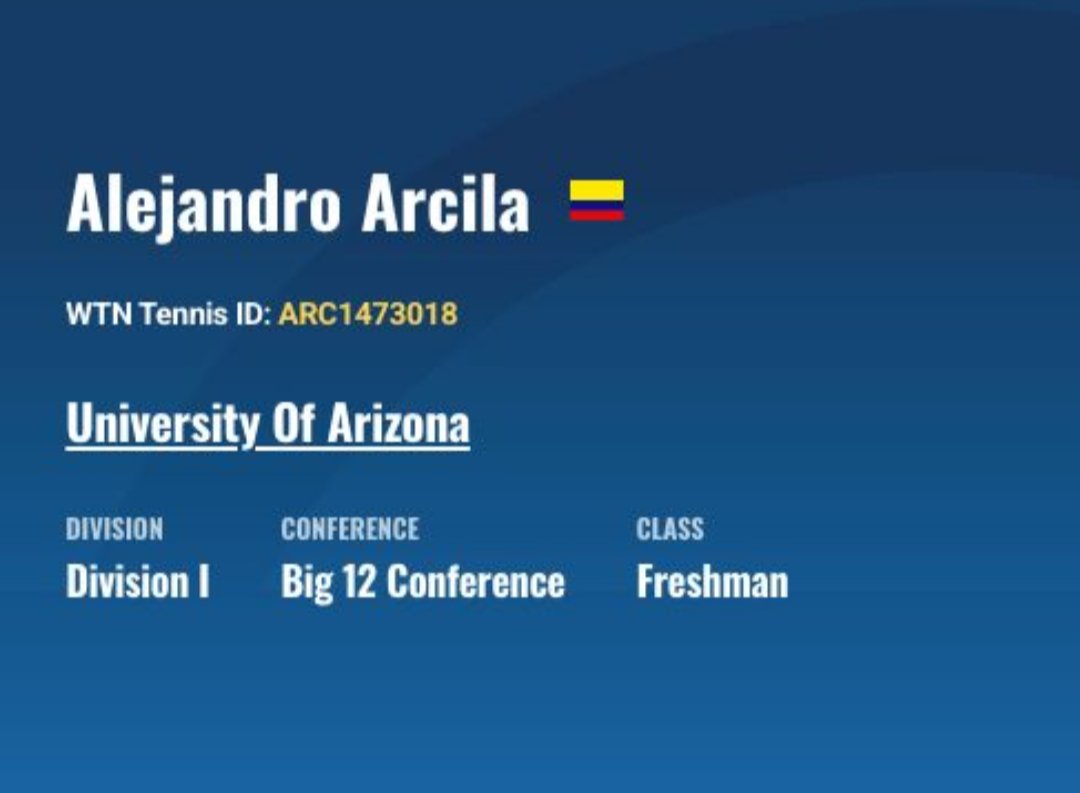 🎾🇨🇴 Alejandro Arcila, uno de los mejores juniors del país, da el salto al Tenis Universitario de EE.UU. ✈️

Defenderá los colores de la Universidad de Arizona.