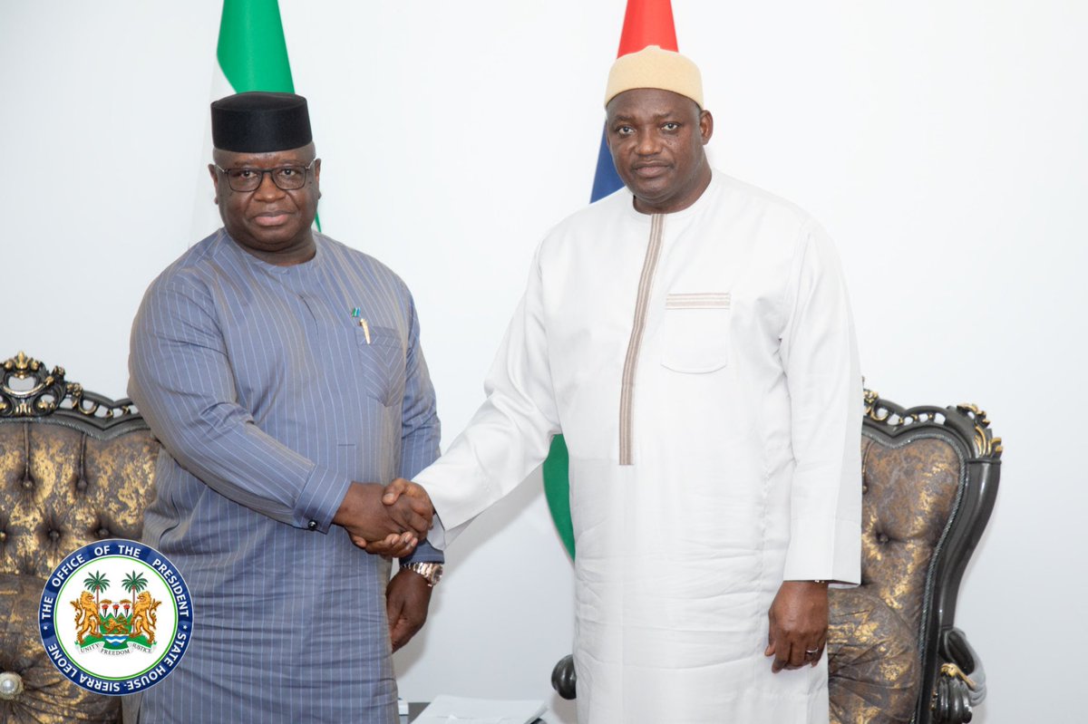 Presidency | Sierra Leone 🇸🇱 (@presidency_sl) on Twitter photo During the regional tour of His Excellency <a href="/julius_maadabio/">Julius Maada Bio</a>, he had the pleasure of meeting with President Adama Barrow of The Gambia. They engaged in a constructive dialogue about the strong partnership between their nations and expressed their shared commitment to enhancing During the regional tour of His Excellency <a href="/julius_maadabio/">Julius Maada Bio</a>, he had the pleasure of meeting with President Adama Barrow of The Gambia. They engaged in a constructive dialogue about the strong partnership between their nations and expressed their shared commitment to enhancing