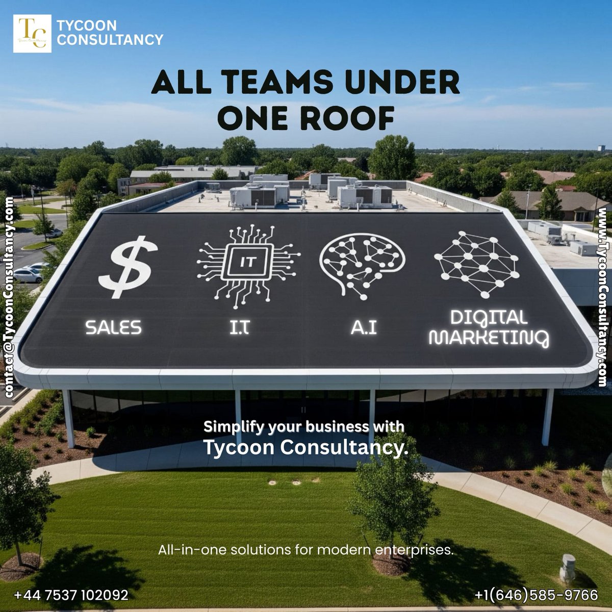 TycoonUSA's tweet photo. 🏢 All teams under one roof.
💰 Sales | 💻 IT | 🤖 AI | 📈 Digital Marketing
Tycoon Consultancy – your all-in-one solution for modern enterprises.
📍 UK: +44 7537 102092
📍 USA: +1 (646) 585-9766
🌐 https://t.co/bAaKHdRwRT
#BusinessSolutions #Innovation #BusinessGrowth https://t.co/Y656qEkTpr