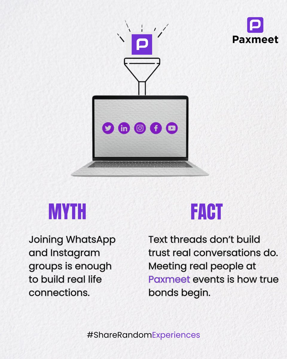 paxmeet's tweet photo. Socializing ≠ Small Talk

We’re creating a space where meeting people feels effortless, fun, and real.

Which myth do you think holds people back the most?

Drop it in the comments. Let’s start a real conversation 👇

#Paxmeet #RealConnection #NoSmallTalk #EventApp #FindYourVibe https://t.co/aDz9pugQHI