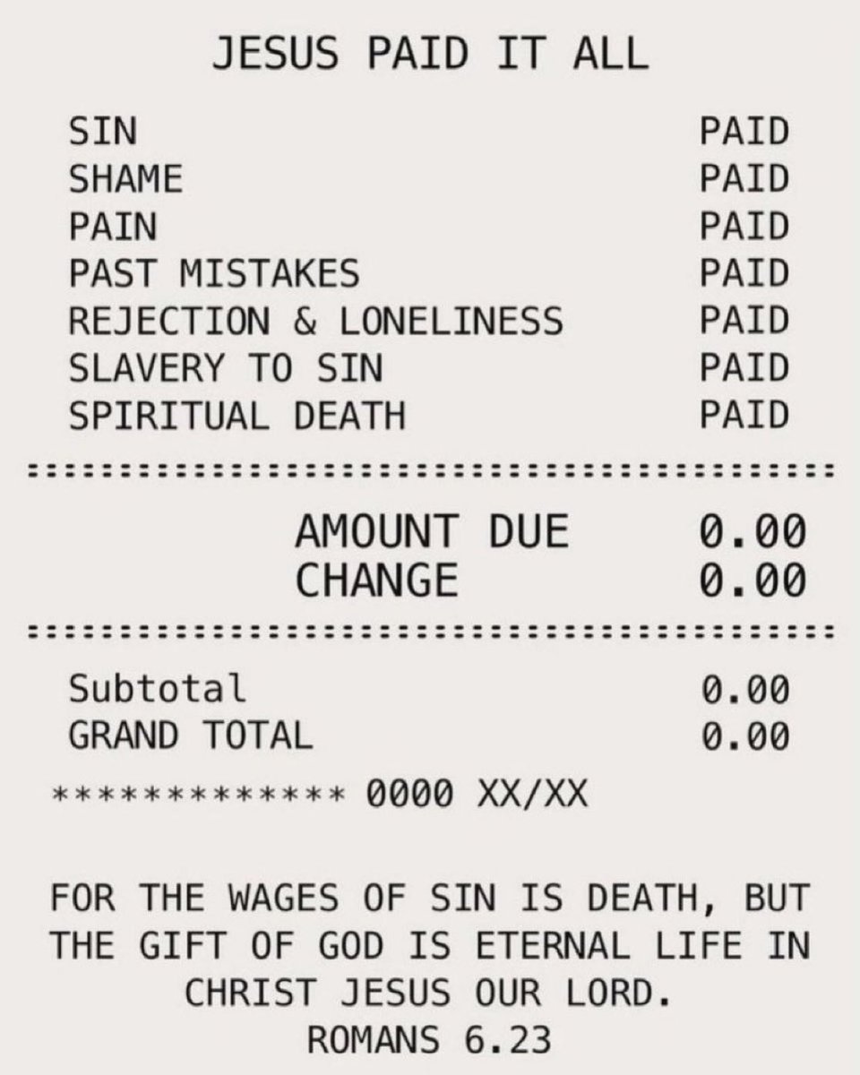 Adam_FaithfulM's tweet photo. Jesus paid it all. https://t.co/xB0srNQbEy