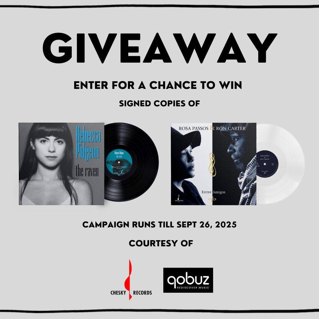CheskyLabel's tweet photo. Celebrate the @CheskyLabel catalog on @qobuz! Win a signed copy of The Raven (@rebeccapidgeon) or Entre Amigos (@RonCarterBass).

Like &amp; repost, screenshot your fave Chesky album on Qobuz, then reply w/ #qobuz #cheskyrecords + your country. 

Ends 9/26/2025. @QobuzFR @QobuzJP https://t.co/2fNCj8I3l4