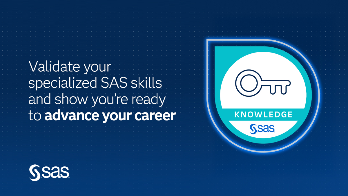 SASanalytics's tweet image. Introducing the new #SASKnowledgeBadge! Validate your specialized SAS skills and show you’re ready to advance your career by passing a SAS Knowledge Badge Assessment → 2.sas.com/6010fHW00
