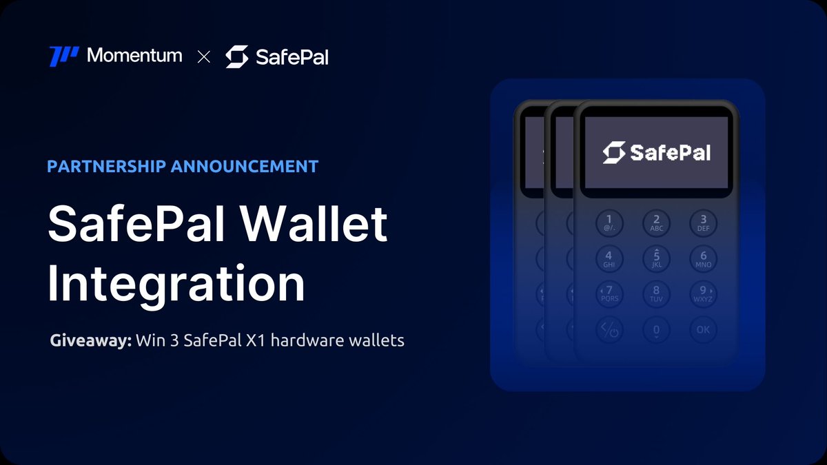 Momentum (@mmtfinance) on Twitter photo Momentum now supports <a href="/iSafePal/">SafePal - Crypto Wallet</a> across mobile, browser, and hardware wallets.
Secure your assets however you choose and dive into DeFi on Sui without compromise.
Weβre celebrating with a giveaway of 3 SafePal hardware wallets π§΅π Momentum now supports <a href="/iSafePal/">SafePal - Crypto Wallet</a> across mobile, browser, and hardware wallets.
Secure your assets however you choose and dive into DeFi on Sui without compromise.
Weβre celebrating with a giveaway of 3 SafePal hardware wallets π§΅π