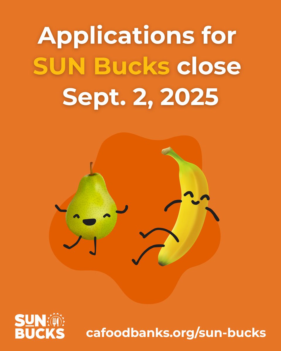 ☀️ Not all kids are automatically enrolled in #SUNBucks — some families need to apply through their school!

Make sure to submit your Universal Benefits Application by September 2, 2025 to unlock summer grocery benefits. 🥦🍎🛒

cafoodbanks.org/sun-bucks?utm_…