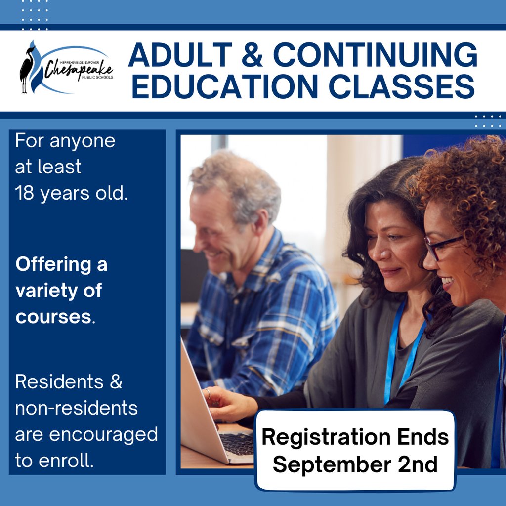 ⏰ Register now for Fall Adult Education! ⏰ 

Open to ages 18+, residents &amp; non-residents. 
Classes include GED prep, ESL, and career training. Registration closes Sept. 2! 

📚 Catalog &amp; sign-up: cpschools.com/page/adult-and…