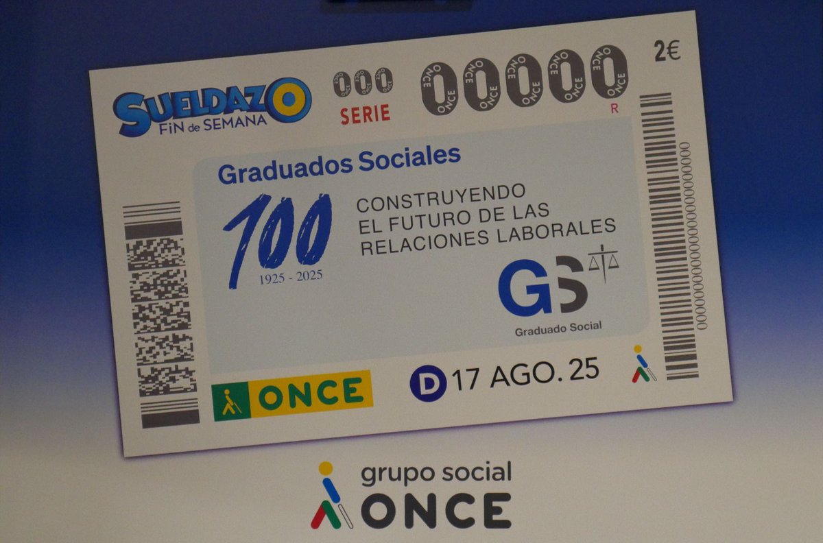 🎯 El Consejo Andaluz de Graduados Sociales celebra que la <a href="/ONCE_oficial/">ONCE</a> dedica su cupón al centenario de la profesión
📅 Fecha domingo 17 de agosto
✨ Invitamos a todos los graduados sociales de Andalucía a difundir y participar en esta celebración colectiva
#CentenarioGS