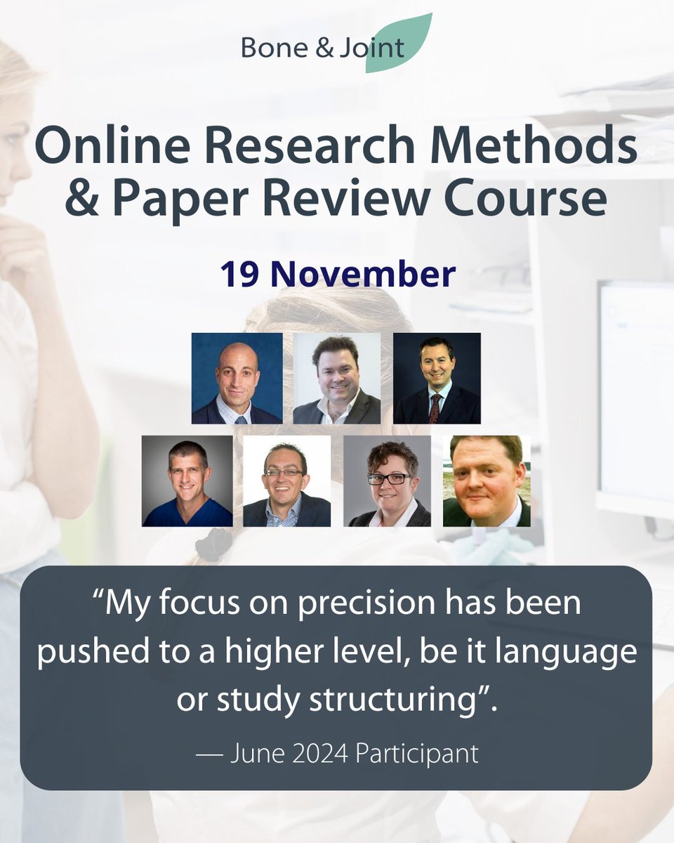 BoneJointJ's tweet image. One June 2024 participant has seen a higher level of precision in multiple areas of their work.

How can the #BJJ Online Research Methods &amp;amp; Paper Review Course help you?

#Orthopedics #ResearchMethods #PeerReview #OrthoTrainees

bonejointbooking.org.uk