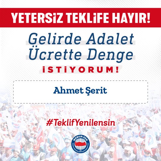 esmelihakan's tweet photo. 2026’nın ilk altı ayında 10.000 TL taban aylık artışı, %10 refah payı ve %25, İkinci altı ayda %20  zam verilmesi için; #TeklifYenilensin https://t.co/Ea49q2W1fY
