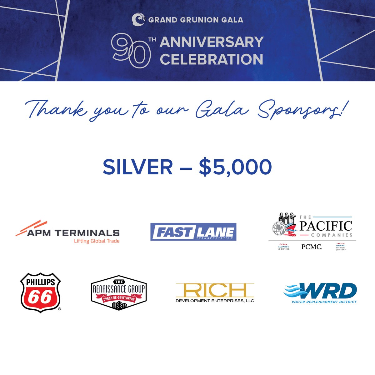 CabrilloAqua's tweet photo. This week we'd like to thank our sponsors this year.
Today we'd like to thank our amazing Silver Sponsors. A big thank you to:@Phillips66Co  @APMTerminals  @Fast_lane_trans  The Pacific Companies, Rich Development Enterprises, The Renaissance Group and @WRDsocal https://t.co/pwOGvc8EZp