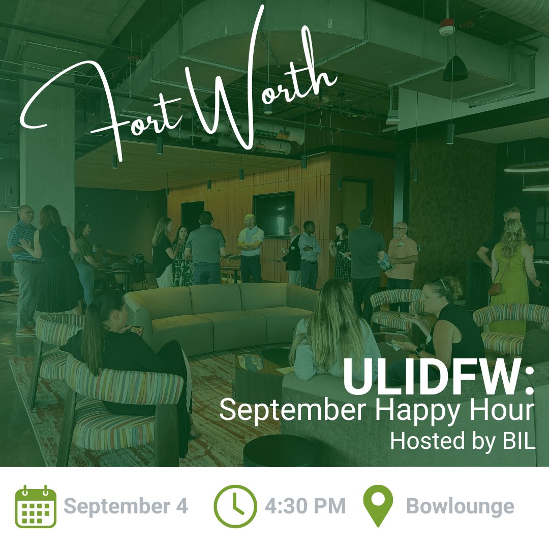 ULIDFW's tweet image. Join us for a September Happy Hour hosted by our BIL program &amp;amp; FallBall Committee!

Network, relax, and explore volunteer opportunities to support future DFW industry leaders. Register at on.uli.org/UqPc50WFBJU

#DFWRealEstate #FallBall2025 #BILProgram