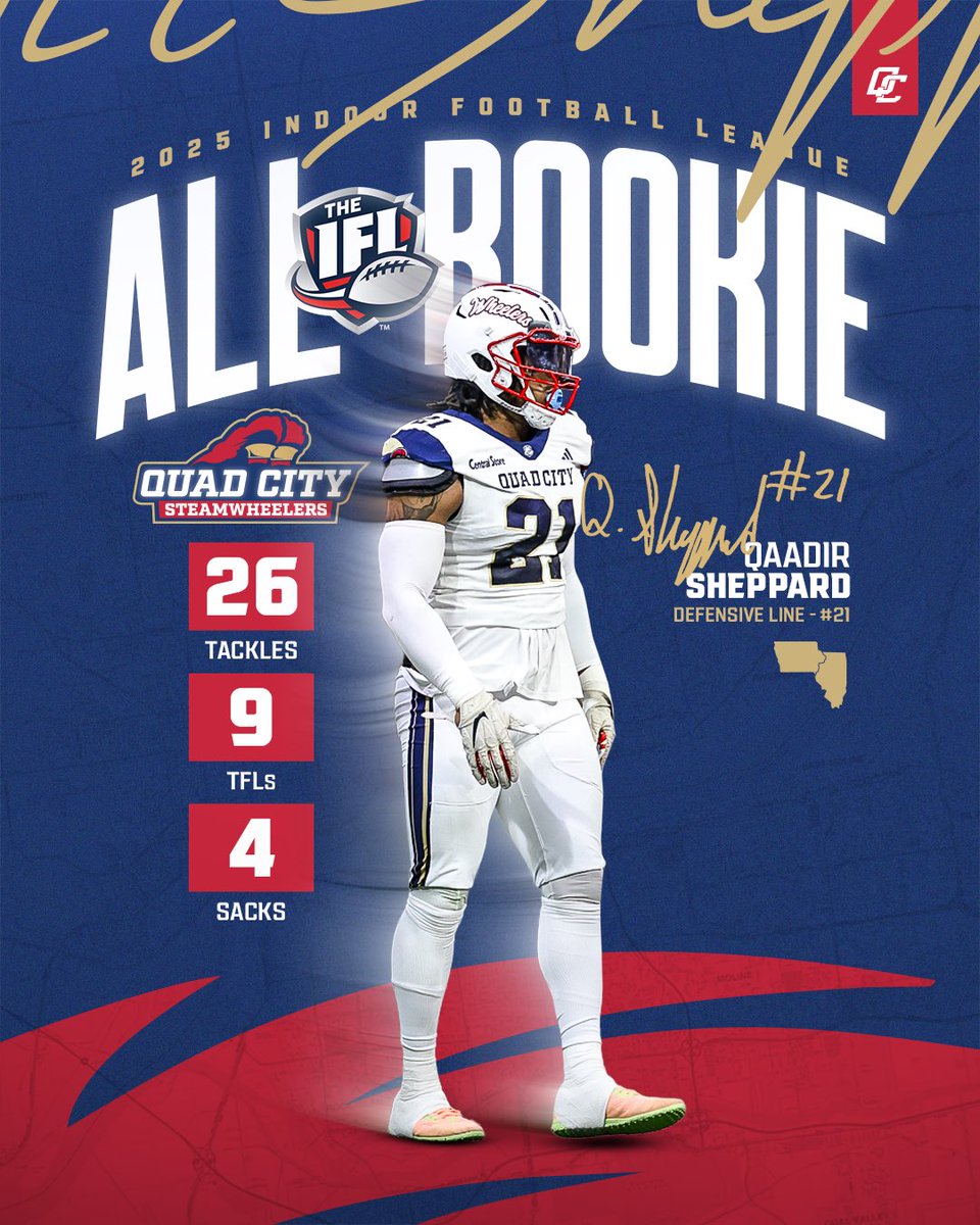 From the Bronx 🗣️

Qaadir Sheppard - 2025 IFL All-Rookie Team Member
11 games played
- 26 tackles
- nine TFL
- four sacks
- one forced fumble

#sQUADCITY | #EarnYourStacks