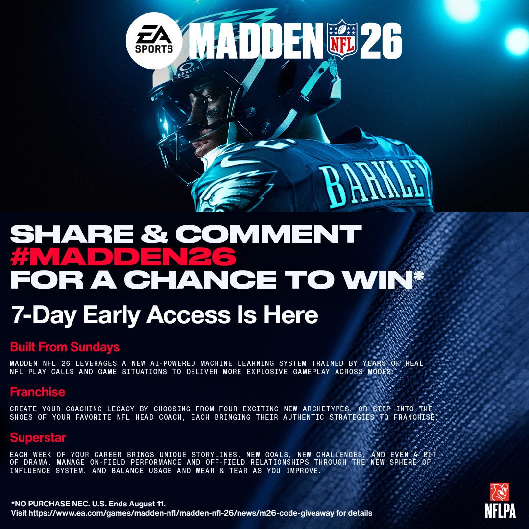 🚨 More codes incoming! 🚨

Enter the giveaway &amp; play now by following these steps:

1. Share this post
2. Comment #Madden26 AND your console 

#Madden26