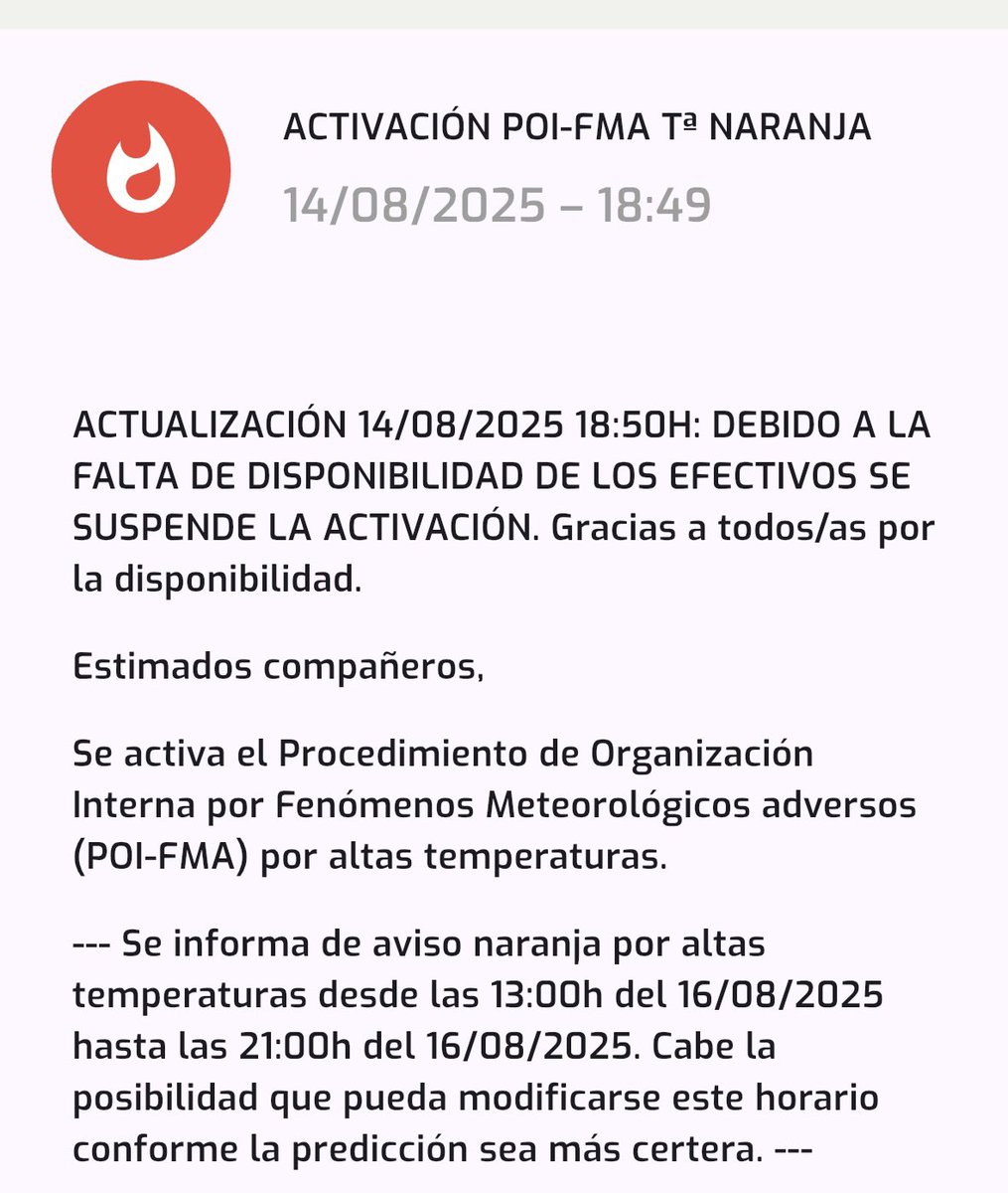 🚨URGENTE🚨
PROTECCIÓN CIVIL DEL <a href="/AytoMurcia/">Ayuntamiento de Murcia</a> manda este comunicado a los voluntarios.
La realidad esque SI HAY PERSONAL dispuesto a estar durante la ola de calor en el monte para evitar cualquier incendio, esto es una irresponsabilidad.
¿A qué se debe esta decisión?