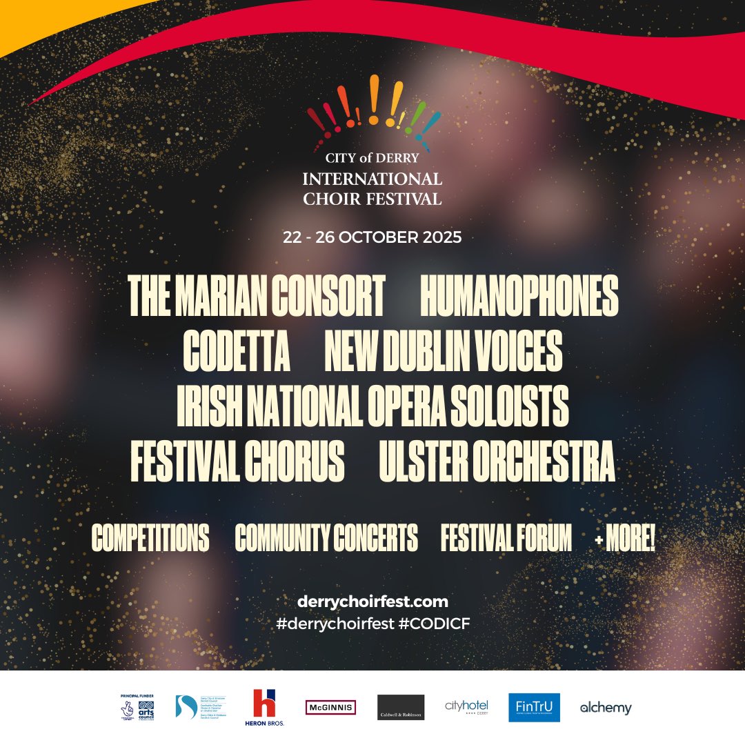 City of Derry International Choir Festival (@derrychoirfest) on Twitter photo Early Bird Tickets are now on sale for #DerryChoirFest, taking place 22–26 October 2025!
Enjoy savings until 31 August:
👉 derrychoirfest.com/2025-festival/…
All-Access Festival Passes
👉 millenniumforum.co.uk/whats-on/derry…
_
<a href="/ArtsCouncilNI/">Arts Council of Northern Ireland</a>
<a href="/dcsdcouncil/">Derry Strabane Cncl</a> Early Bird Tickets are now on sale for #DerryChoirFest, taking place 22–26 October 2025!
Enjoy savings until 31 August:
👉 derrychoirfest.com/2025-festival/…
All-Access Festival Passes
👉 millenniumforum.co.uk/whats-on/derry…
_
<a href="/ArtsCouncilNI/">Arts Council of Northern Ireland</a>
<a href="/dcsdcouncil/">Derry Strabane Cncl</a>
